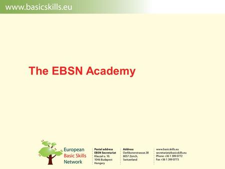 The EBSN Academy. The vision  The EBSN Academy aims at promoting European excellence in the field of initial and continuous professional training for.