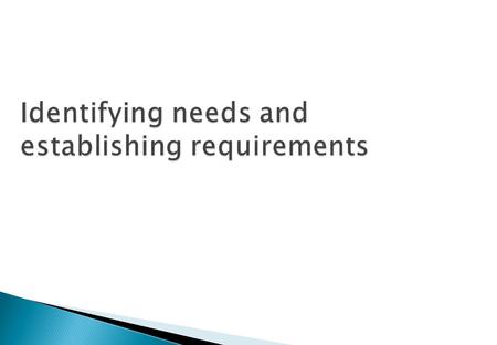 The importance of requirements Data gathering for requirements Task descriptions:Scenarios Use Cases Essential use cases Task analysis: HTA.