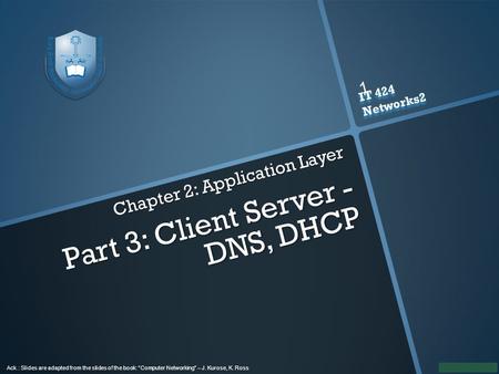 IT 424 Networks2 IT 424 Networks2 Ack.: Slides are adapted from the slides of the book: “Computer Networking” – J. Kurose, K. Ross Chapter 2: Application.