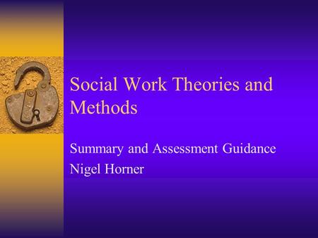 Social Work Theories and Methods