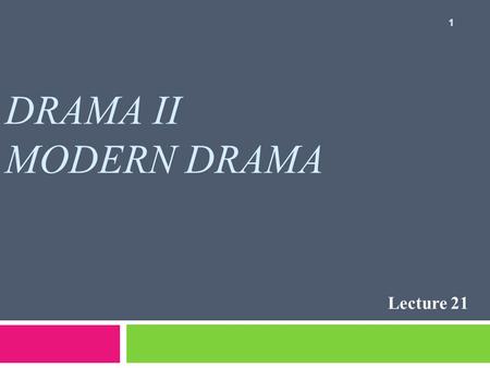 DRAMA II MODERN DRAMA Lecture 21 1. SYNOPSIS 1. A Conclusive Talk 2. George Bernard Shaw 3. The Myth Behind the Play 4. Contextual Background 5. George.