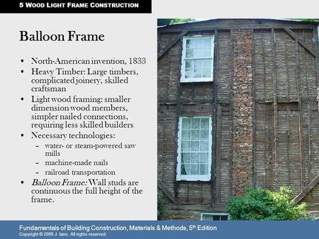 Balloon Frame North-American invention, 1833