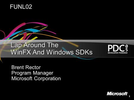 1 Lap Around The WinFX And Windows SDKs Brent Rector Program Manager Microsoft Corporation FUNL02.