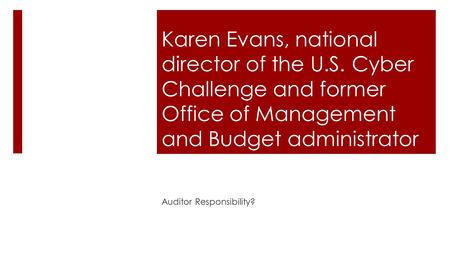 Karen Evans, national director of the U.S. Cyber Challenge and former Office of Management and Budget administrator Auditor Responsibility?