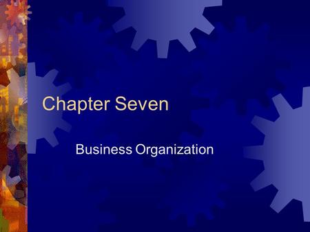 Chapter Seven Business Organization The Three Types of Business Organization SSole Proprietorship PPartnerships CCorporations.