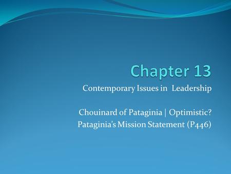 Contemporary Issues in Leadership Chouinard of Pataginia | Optimistic? Pataginia’s Mission Statement (P446)