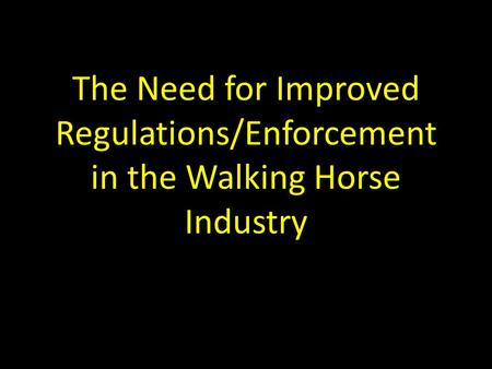 The Need for Improved Regulations/Enforcement in the Walking Horse Industry.