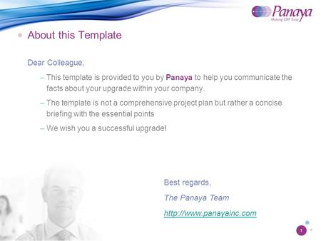 1 About this Template Dear Colleague, –This template is provided to you by Panaya to help you communicate the facts about your upgrade within your company.