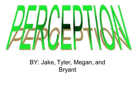 BY: Jake, Tyler, Megan, and Bryant. MEANING The process of attaining awareness or understanding of sensory information and the world around us. Perception.