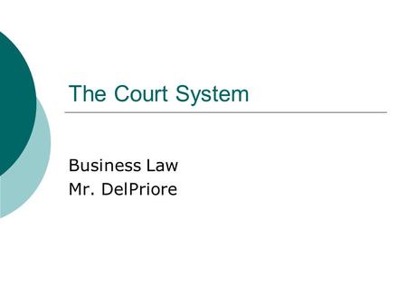 The Court System Business Law Mr. DelPriore. Privately Resolved Disputes  Don’t go to court too fast “I’ll sue you.” “I’ll see you in court.” “My daddy.