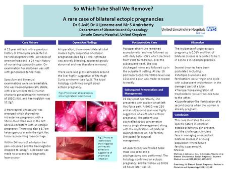 So Which Tube Shall We Remove? A rare case of bilateral ectopic pregnancies Dr S Asif, Dr U Ijeneme and Mr S Amirchetty Department of Obstetrics and Gynaecology.