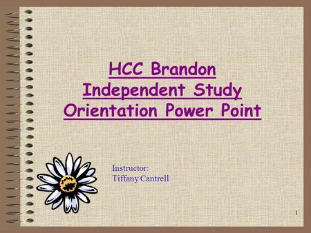 1 HCC Brandon Independent Study Orientation Power Point Instructor: Tiffany Cantrell.