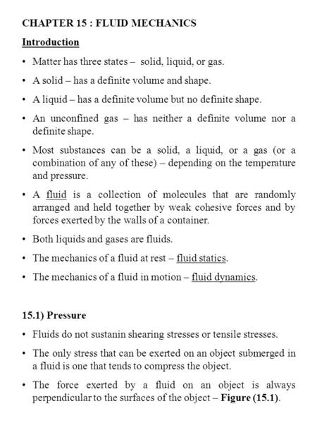 CHAPTER 15 : FLUID MECHANICS