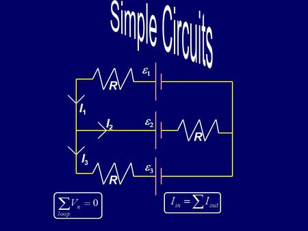  I1I1   R R R I2I2 I3I3 Today… Current and Current Density Devices –Capacitors –Batteries –Resistors Resistors in Series & Parallel Kirchhoff's.