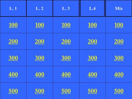 200 300 400 500 100 200 300 400 500 100 200 300 400 500 100 200 300 400 500 100 200 300 400 500 100 L. 1L. 2L. 3L.4Mix.