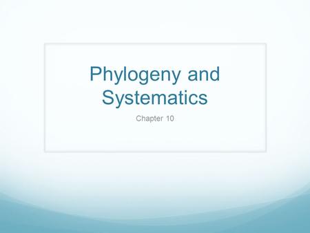 Phylogeny and Systematics