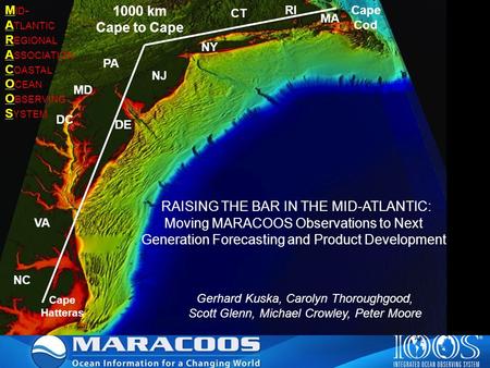 Cape Cod Cape Hatteras NJ MA CT VA DE NY NC RI MD PA M ID - A TLANTIC R EGIONAL A SSOCIATION C OASTAL O CEAN O BSERVING S YSTEM 1000 km Cape to Cape RAISING.