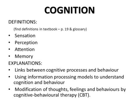 COGNITION DEFINITIONS: