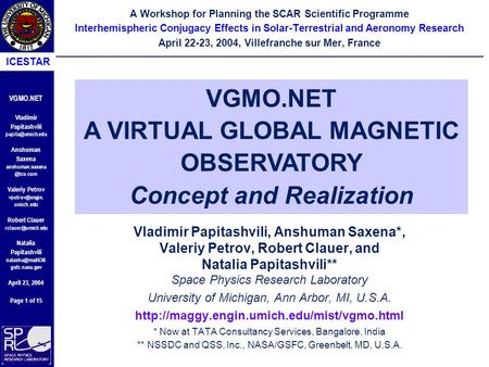 VGMO.NET Vladimir Papitashvili Anshuman Saxena Valeriy Petrov umich.edu Robert Clauer