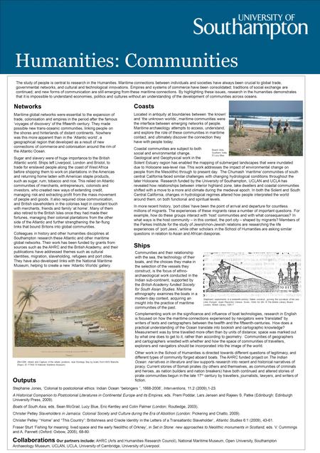 Humanities: Communities www.southampton.ac.uk The study of people is central to research in the Humanities. Maritime connections between individuals and.