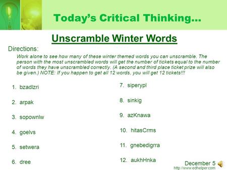 Today’s Critical Thinking…