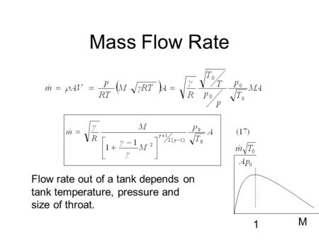 Mass Flow Rate M 1 Flow rate out of a tank depends on tank temperature, pressure and size of throat.