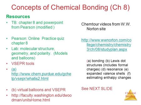 Concepts of Chemical Bonding (Ch 8)