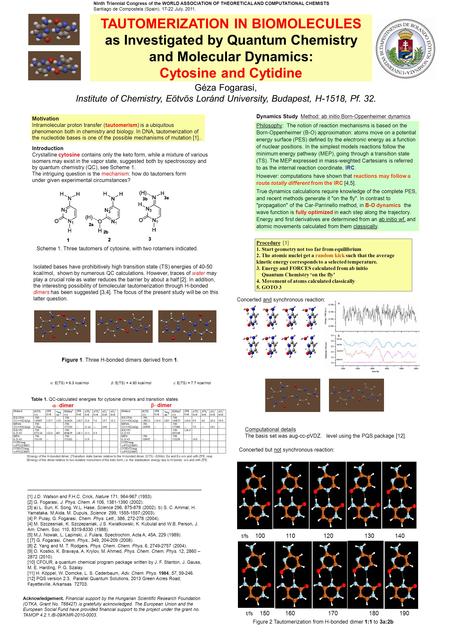 TAUTOMERIZATION IN BIOMOLECULES as Investigated by Quantum Chemistry and Molecular Dynamics: Cytosine and Cytidine Géza Fogarasi, Institute of Chemistry,