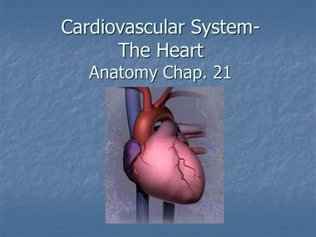 Cardiovascular System- The Heart Anatomy Chap. 21