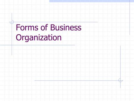 Forms of Business Organization. 3 Basic forms of organization 1) Single Proprietorship.