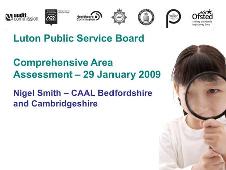 Luton Public Service Board Comprehensive Area Assessment – 29 January 2009 Nigel Smith – CAAL Bedfordshire and Cambridgeshire.