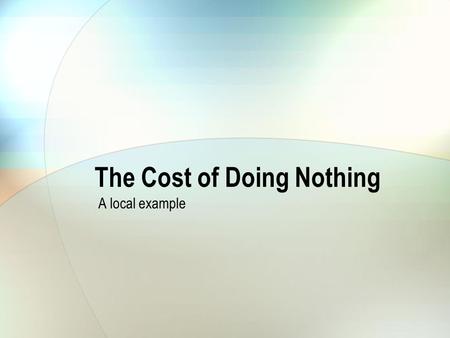 The Cost of Doing Nothing A local example. The Cost of Doing Nothing Historical perspective The current situation What changed Moving forward.