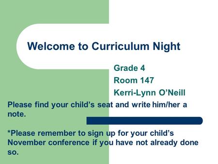 Welcome to Curriculum Night