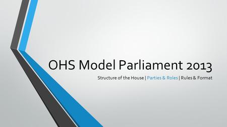 OHS Model Parliament 2013 Structure of the House | Parties & Roles | Rules & Format.