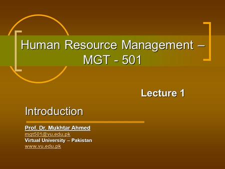 Human Resource Management – MGT - 501