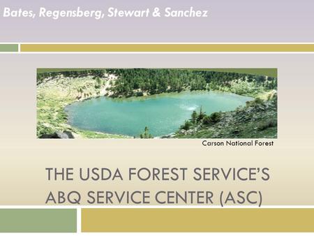 THE USDA FOREST SERVICE’S ABQ SERVICE CENTER (ASC) Bates, Regensberg, Stewart & Sanchez Carson National Forest.