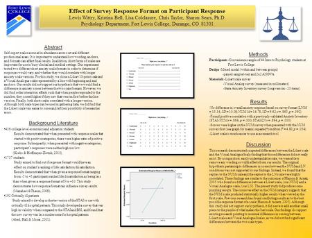 Abstract Self-report scales are used in abundance across several different professional areas. It is important to understand how wording, anchors, and.