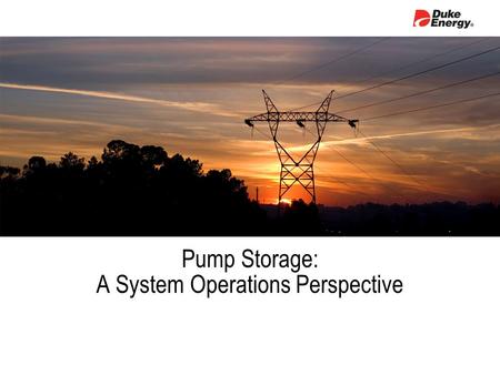 Pump Storage: A System Operations Perspective.  Sam Holeman  Power System Engineer  25 years at Duke Energy  7 yrs - Energy Management System Development.