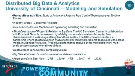 1 Distributed Big Data & Analytics University of Cincinnati – Modeling and Simulation Project/Research Title: Study of Active and Passive Flow Control.