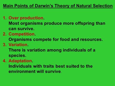 Main Points of Darwin’s Theory of Natural Selection