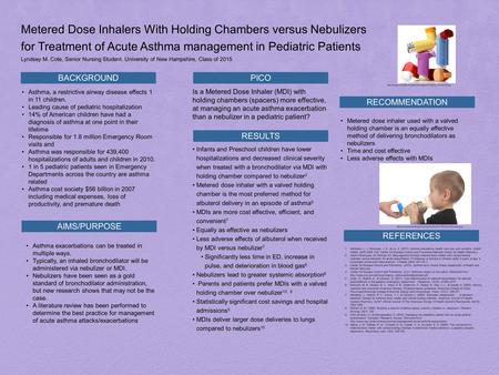 Asthma exacerbations can be treated in multiple ways. Typically, an inhaled bronchodilator will be administered via nebulizer or MDI. Nebulizers have been.