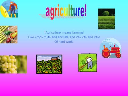 *Agriculture means farming! Like crops fruits and animals and lots lots and lots! Of hard work.