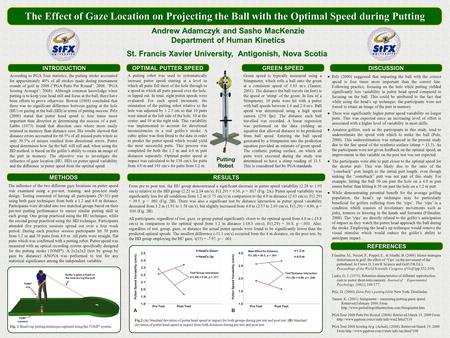 From pre to post test, the HU group demonstrated a significant decrease in putter speed variability (2.28 to 1.93 cm/s) relative to the HD group (2.21.