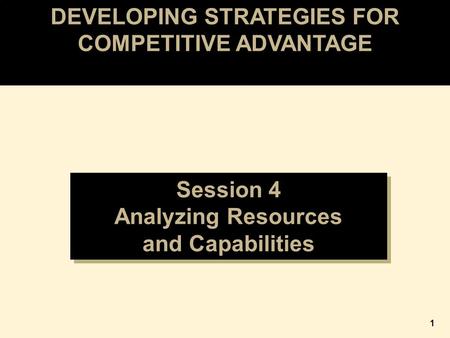 DEVELOPING STRATEGIES FOR COMPETITIVE ADVANTAGE Session 4 Analyzing Resources and Capabilities Session 4 Analyzing Resources and Capabilities 1.