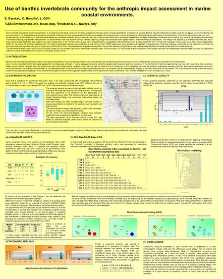 Hierarchical clustering Use of benthic invertebrate community for the anthropic impact assessment in marine coastal environments. (1) INTRODUCTION Benthic.