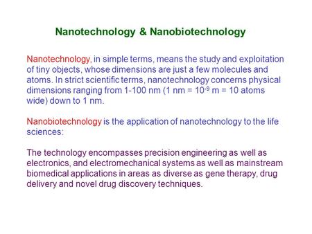 Nanotechnology & Nanobiotechnology