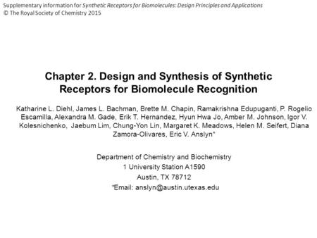 Department of Chemistry and Biochemistry