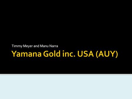 Timmy Meyer and Manu Narra.  Canadian based gold producer  Owns property in Argentina, Mexico, Chile, Brazil and Central America  Produces gold and.