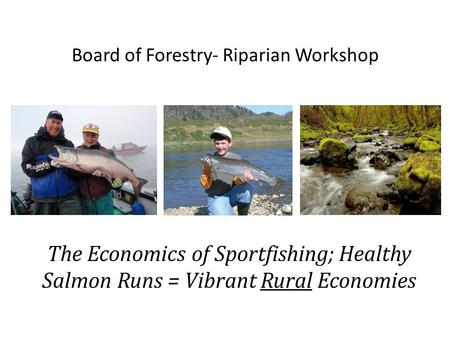 Board of Forestry- Riparian Workshop The Economics of Sportfishing; Healthy Salmon Runs = Vibrant Rural Economies.