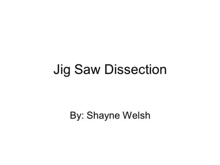 Jig Saw Dissection By: Shayne Welsh. Jig Saw Objective –How the saw operates from battery to motor This type is also known as a reciprocating saw.